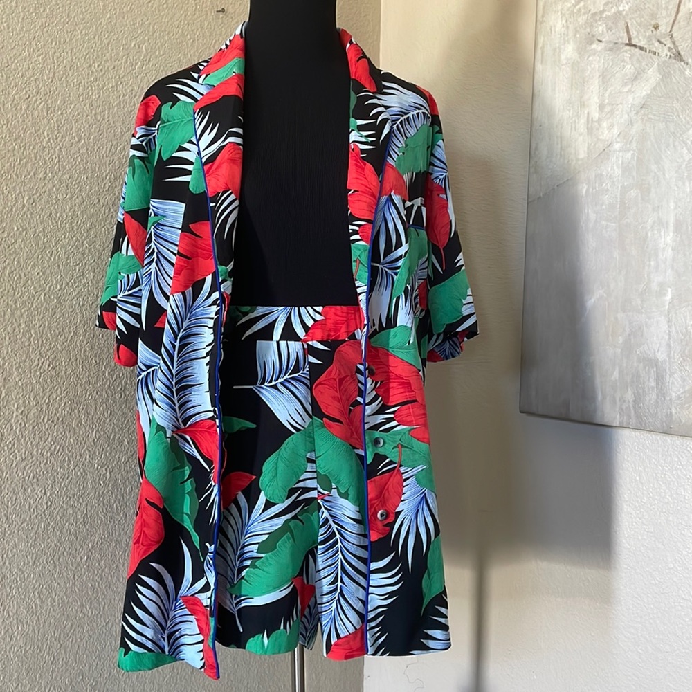 CHOOSY 2 piece tropical print high waisted shorts set 10-12